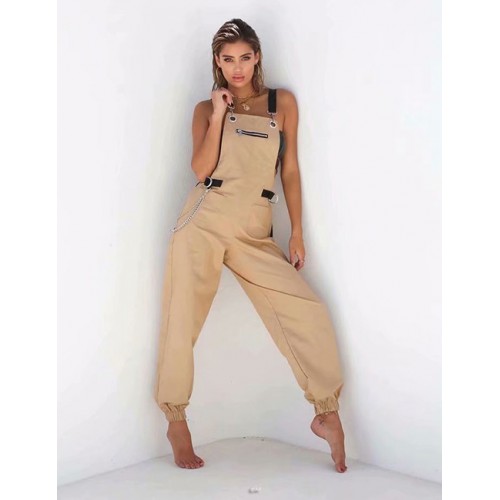 Fashion Khaki Zipper Decorated Pure Color JumpsuitNo.:E843255(0) Write a review