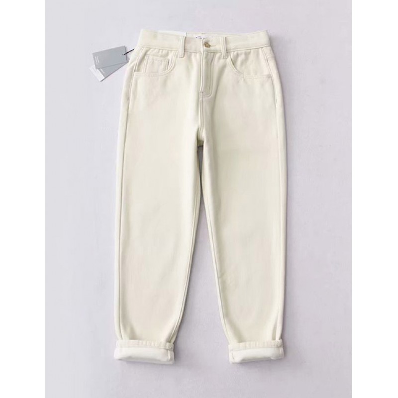 Fashion Beige Pure Color Decorated Long PantsNo.:E...