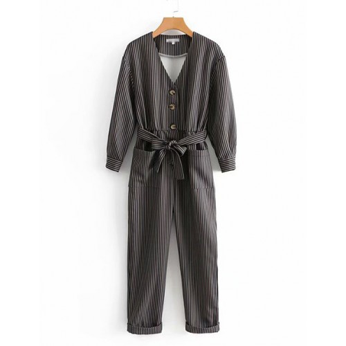 Fashion Dark Gray Stripe Pattern Decorated JumpsuitNo.:E870975(0) Write a review