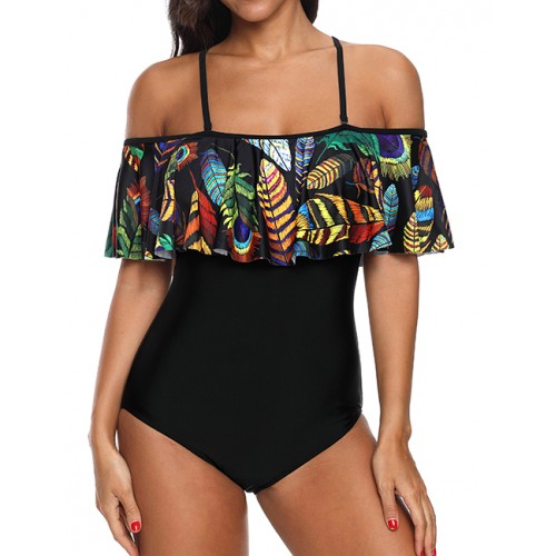 Fashion Black Leaf Pattern Decorated SwimwearNo.:F193265(0) Write a review