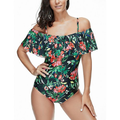 Fashion Green Flower Pattern Decorated SwimwearNo.:F193315(0) Write a review