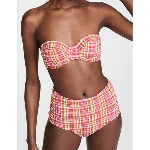 Sexy Pink Grid Pattern Design High Waist BikiniNo.:F225325(0) Write a review