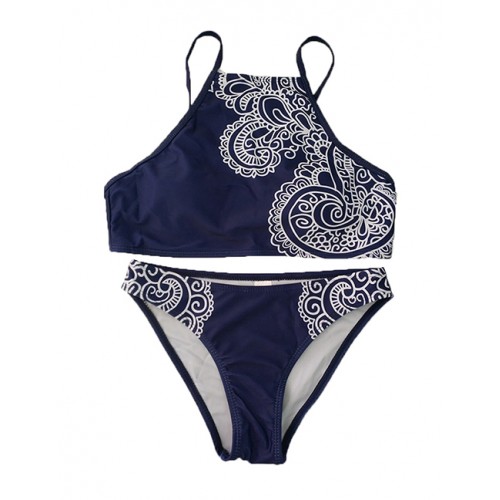 Sexy Navy Flower Pattern Decorated Split SwimwearNo.:F225675(0) Write a review