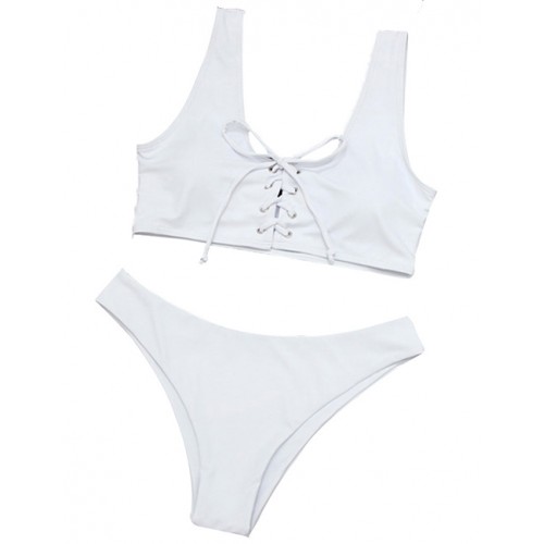 Sexy White Pure Color Decorated Split SwimwearNo.:F225785(0) Write a review